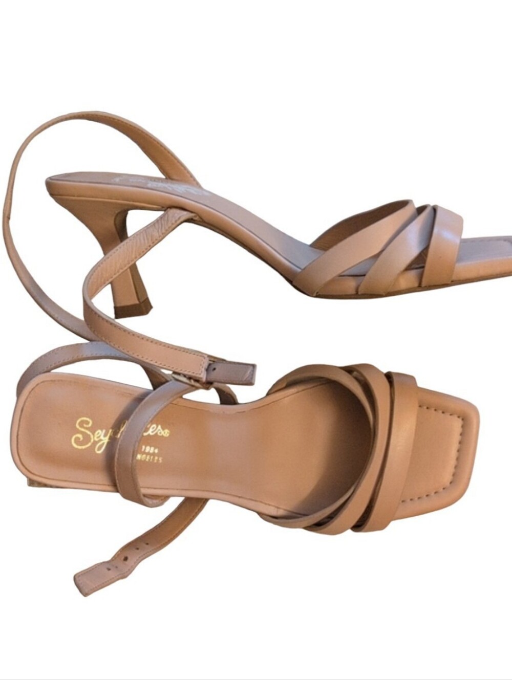 Seychelles Heels Strappy Sandal Beige Cream Square Toe Size 7.5